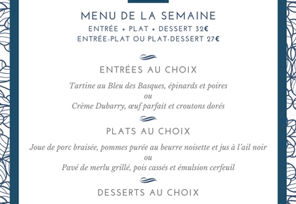 Menu déjeuner de la semaine