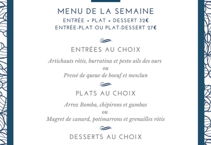 Menu du déjeuner de la semaine